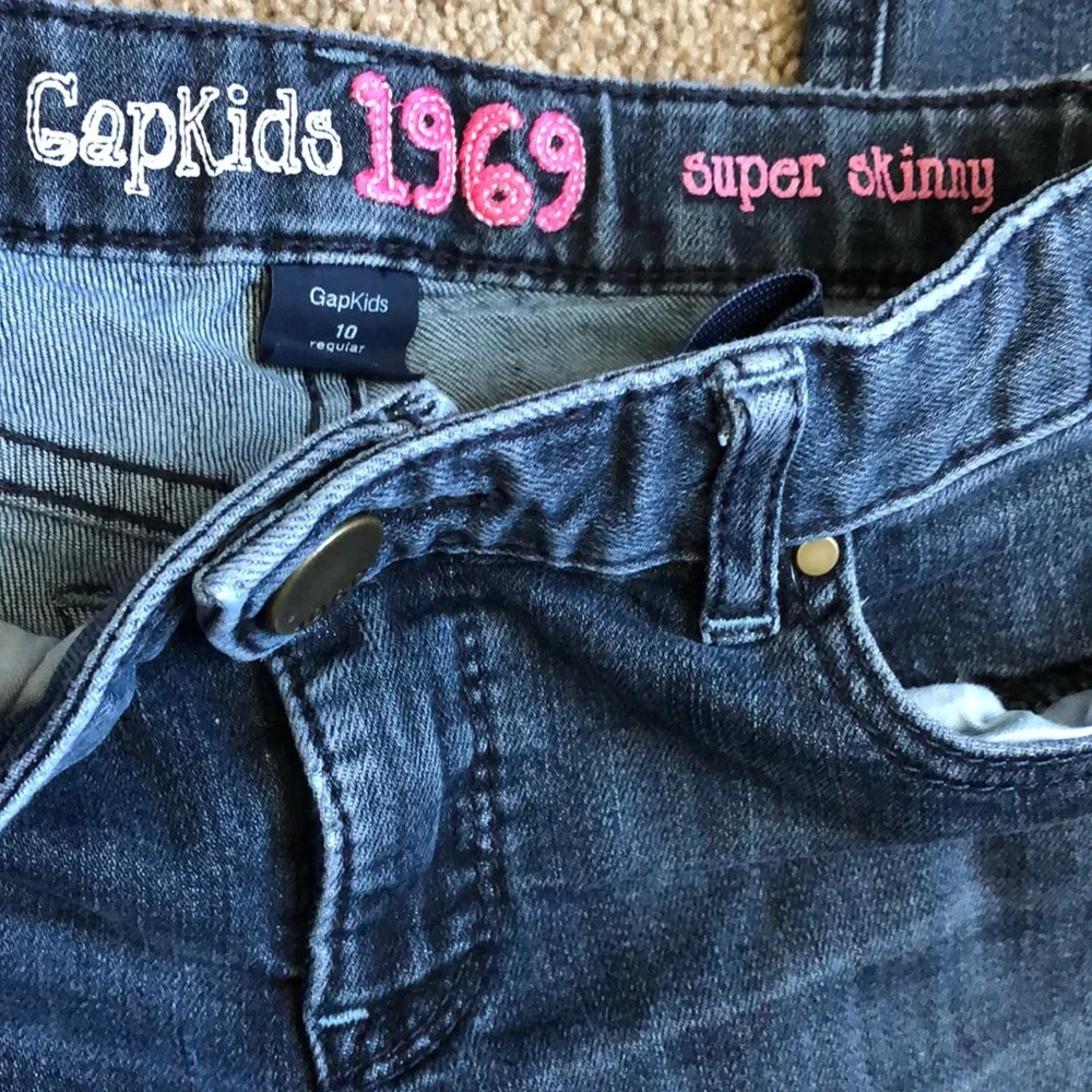 Gaps Kids 1969 Jeans Girls‎ 10 Denim Blue Super Skinny Adjustable Waist Distress